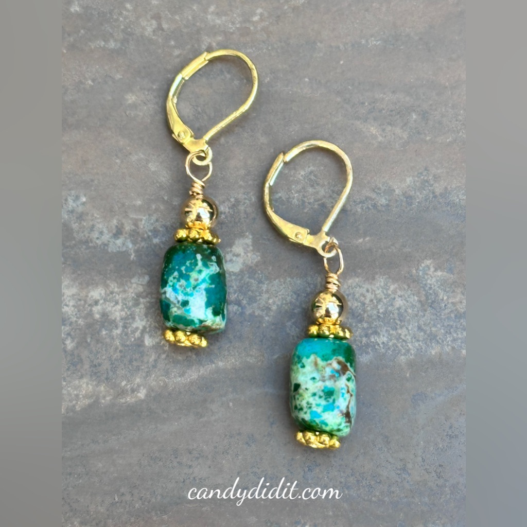Elegant Green Goddess Handmade Agate With Gold Lever Back Drop Earrings